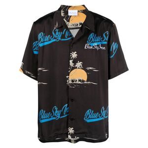 BLUE SKY INN Tropical Print Short Sleeve Camp Shirt Men BLACK T-Shirts